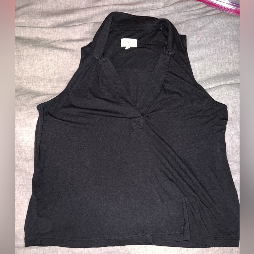 Loft Lou and Grey Black Sleeveless Vneck with Collar Size Large